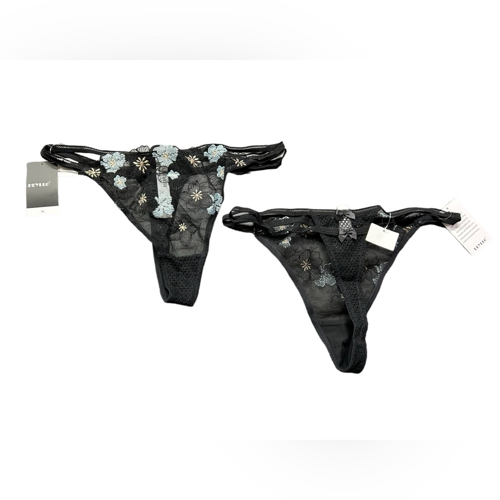 DEYLLO sexy sheer lace thong string side bikini panties size XL set of 2 NWT